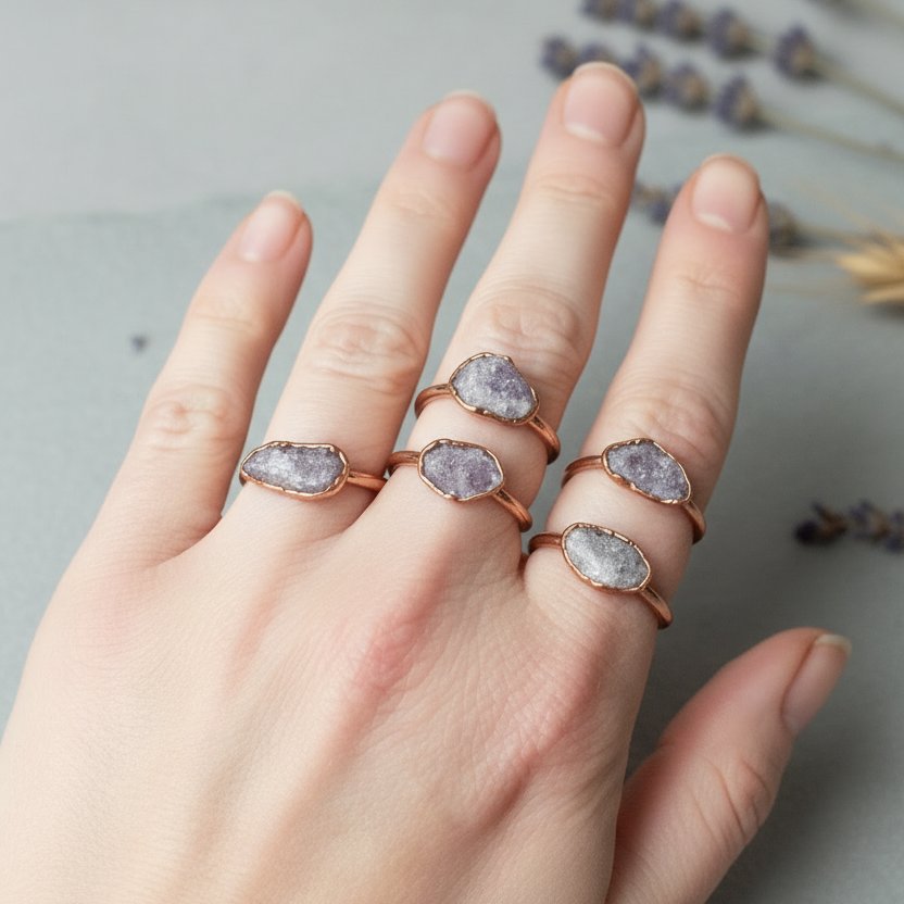 Santa Fe Marketplace Lepidolite Ring | Handcrafted Electroformed Copper | Made to Order Product Image: Lepidolite Ring | Handcrafted Electroformed Copper | Made to Order