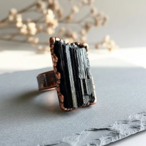 Santa Fe Marketplace Large Black Tourmaline Ring | Raw Crystal Wide Band | Handcrafted Electroformed Copper | Made to Order Product Image: Large Black Tourmaline Ring | Raw Crystal Wide Band | Handcrafted Electroformed Copper | Made to Order