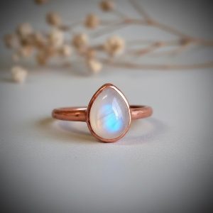 Santa Fe Marketplace Rainbow Moonstone Ring | 9x7mm Teardrop | Handcrafted Electroformed Copper | Made to Order Product Image: Rainbow Moonstone Ring | 9x7mm Teardrop | Handcrafted Electroformed Copper | Made to Order