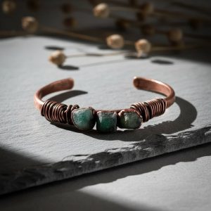 Product Image: Raw Emerald Copper Cuff | Three-Stone | Handcrafted Electroformed Copper | Made to Order