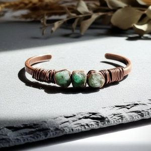 Santa Fe Marketplace Raw Emerald Copper Cuff | Three-Stone | Handcrafted Electroformed Copper | Made to Order Product Image: Raw Emerald Copper Cuff | Three-Stone | Handcrafted Electroformed Copper | Made to Order