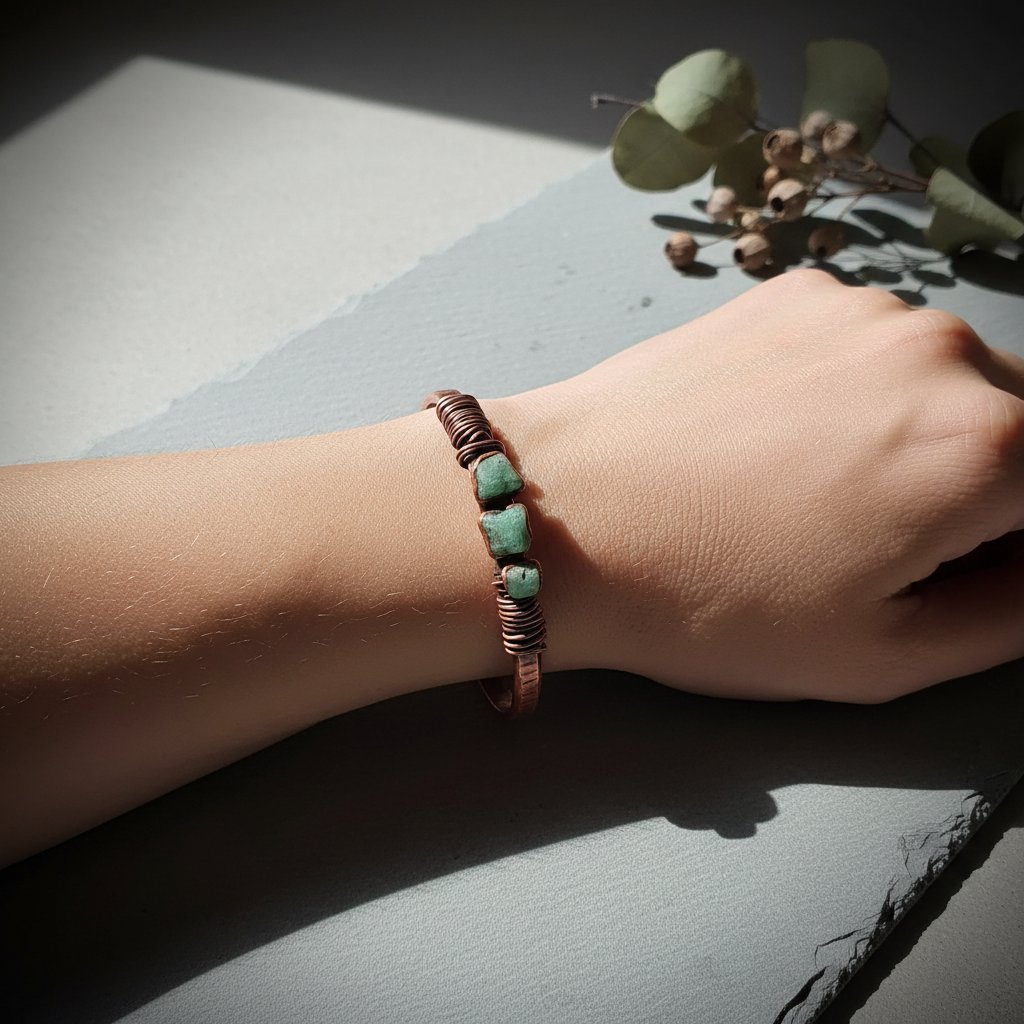 Santa Fe Marketplace Raw Emerald Copper Cuff | Three-Stone | Handcrafted Electroformed Copper | Made to Order Product Image: Raw Emerald Copper Cuff | Three-Stone | Handcrafted Electroformed Copper | Made to Order