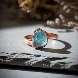 Santa Fe Marketplace Raw Aquamarine Ring | Electroformed Copper | Hand Hammered Band | March Birthstone Product Image: Raw Aquamarine Ring | Electroformed Copper | Hand Hammered Band | March Birthstone