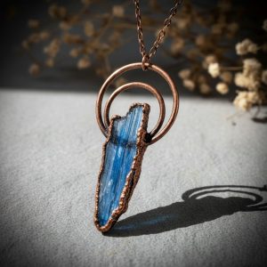 Product Image: Blue Kyanite Necklace | Raw Blade | Double Hoop Electroformed Copper | Handcrafted