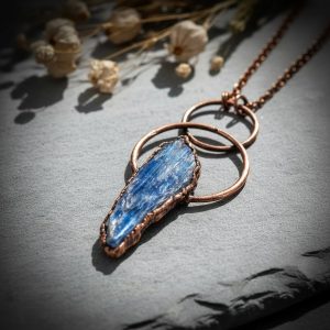 Product Image: Blue Kyanite Necklace | Raw Blade | Layered Loop Electroformed Copper | Handcrafted