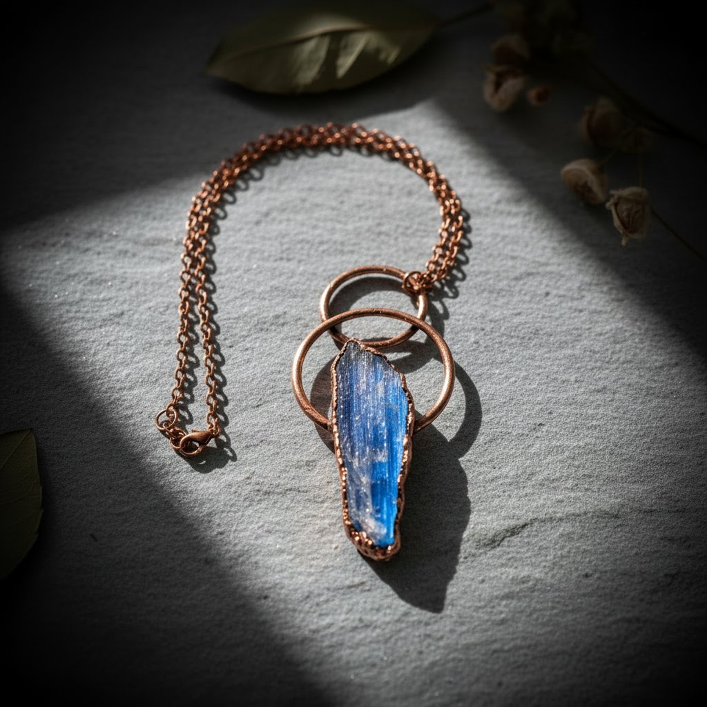 Santa Fe Marketplace Blue Kyanite Necklace | Raw Blade | Layered Loop Electroformed Copper | Handcrafted Product Image: Blue Kyanite Necklace | Raw Blade | Layered Loop Electroformed Copper | Handcrafted