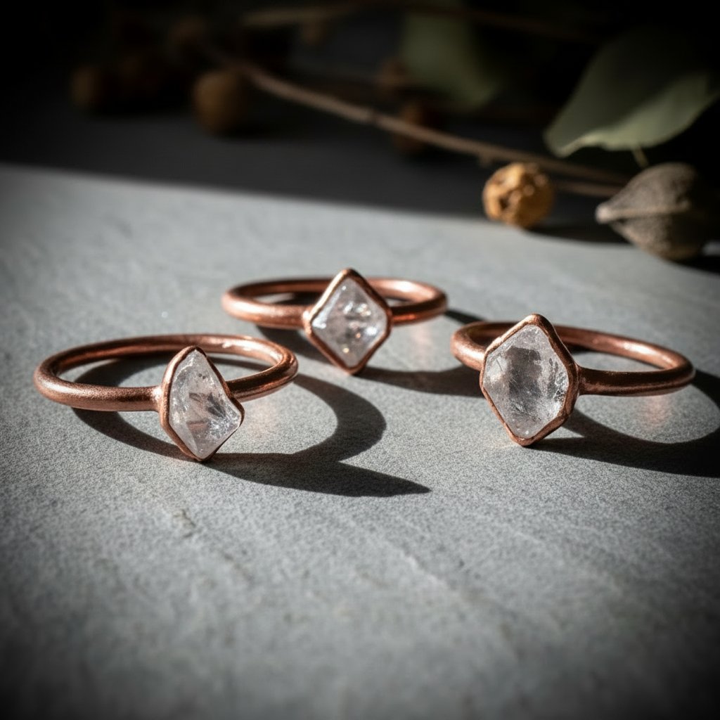 Santa Fe Marketplace Herkimer Diamond Ring | Raw Quartz Crystal | Handcrafted Electroformed Copper | Made to Order Product Image: Herkimer Diamond Ring | Raw Quartz Crystal | Handcrafted Electroformed Copper | Made to Order
