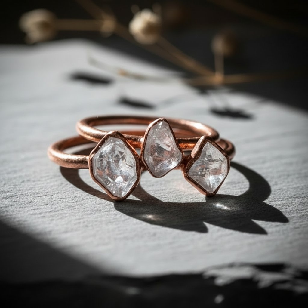 Santa Fe Marketplace Herkimer Diamond Ring | Raw Quartz Crystal | Handcrafted Electroformed Copper | Made to Order Product Image: Herkimer Diamond Ring | Raw Quartz Crystal | Handcrafted Electroformed Copper | Made to Order