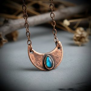 Product Image: Labradorite Crescent Moon Necklace | Pear Cabochon | Handcrafted Copper | Made to Order