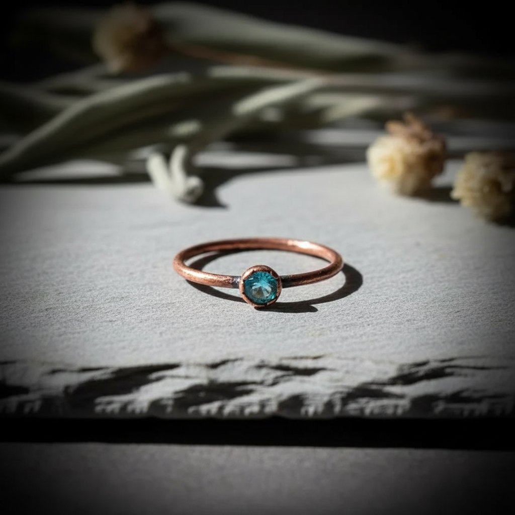 Santa Fe Marketplace Swiss Blue Topaz Ring | Electroformed Copper | Made to Order Product Image: Swiss Blue Topaz Ring | Electroformed Copper | Made to Order