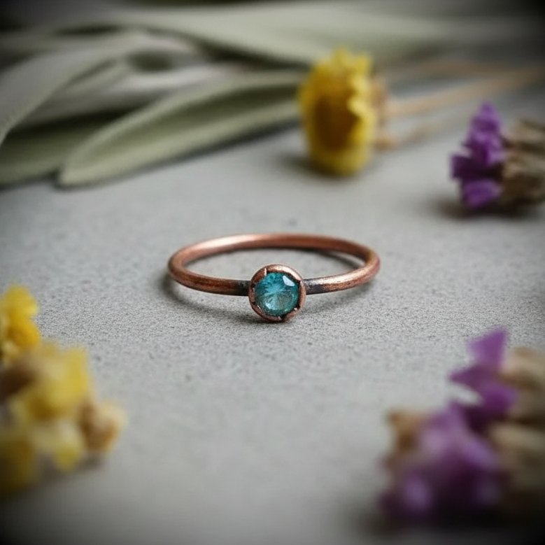 Santa Fe Marketplace Swiss Blue Topaz Ring | Electroformed Copper | Made to Order Product Image: Swiss Blue Topaz Ring | Electroformed Copper | Made to Order