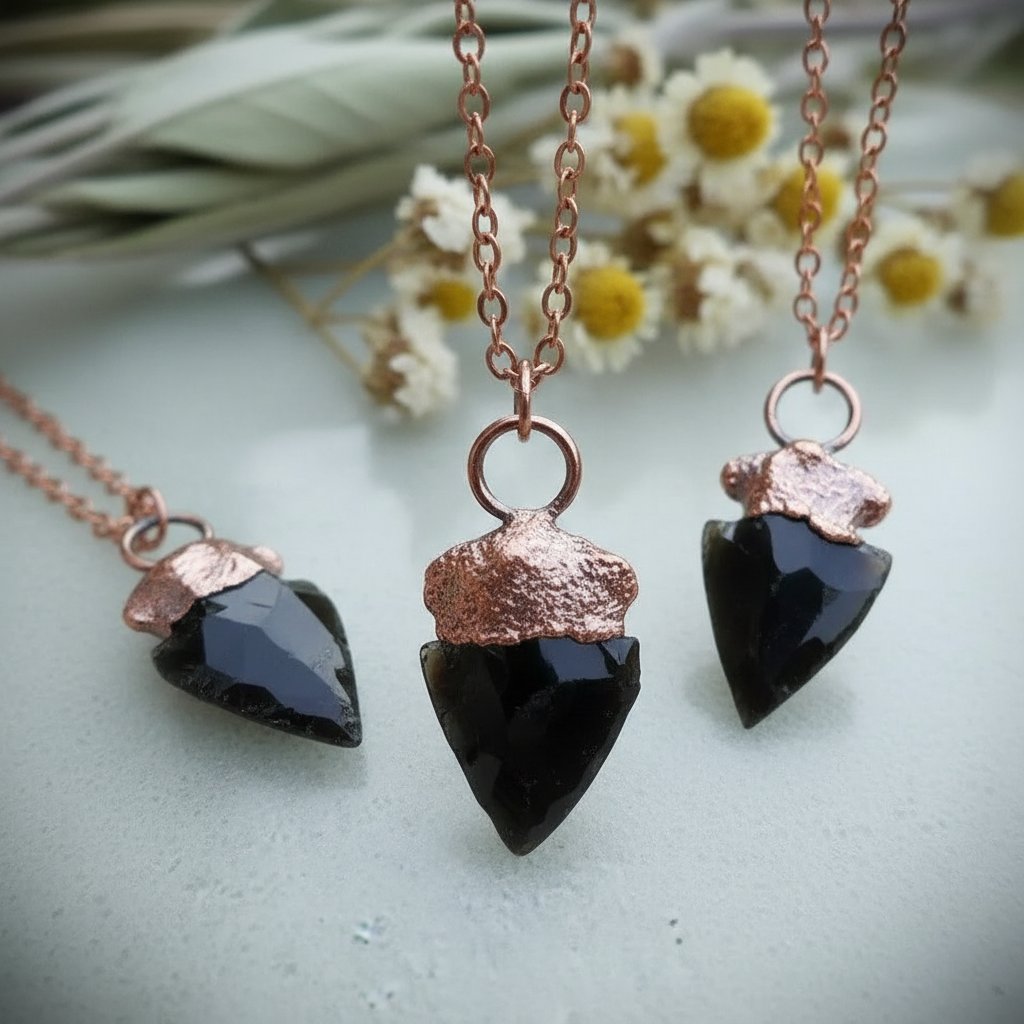 Santa Fe Marketplace Obsidian Arrowhead Necklace | Raw Volcanic Glass | Handcrafted Electroformed Copper | Ready to Ship Product Image: Obsidian Arrowhead Necklace | Raw Volcanic Glass | Handcrafted Electroformed Copper | Ready to Ship