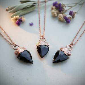 Product Image: Obsidian Arrowhead Necklace | Raw Volcanic Glass | Handcrafted Electroformed Copper | Ready to Ship