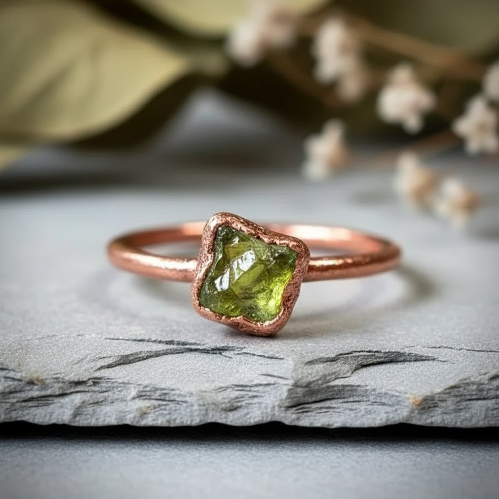 Santa Fe Marketplace Raw Peridot Ring | Electroformed Copper | Made to Order Product Image: Raw Peridot Ring | Electroformed Copper | Made to Order