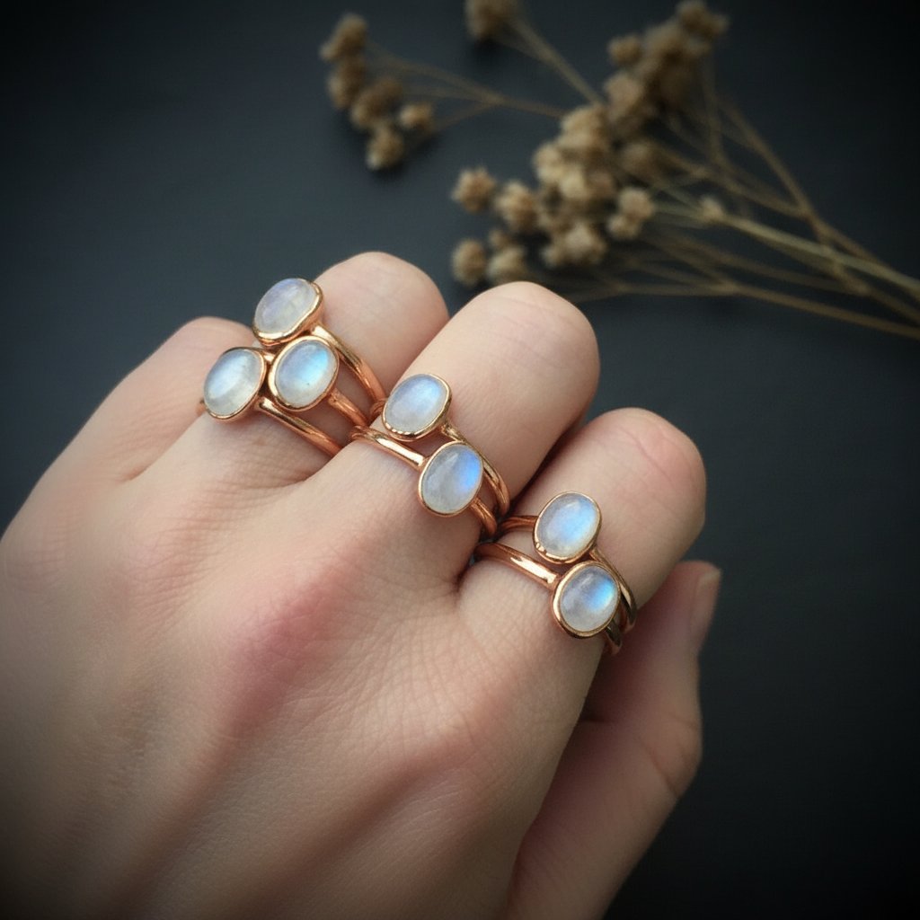 Santa Fe Marketplace Moonstone Ring | 8x6mm Oval | Handcrafted Electroformed Copper | Made to Order Product Image: Moonstone Ring | 8x6mm Oval | Handcrafted Electroformed Copper | Made to Order