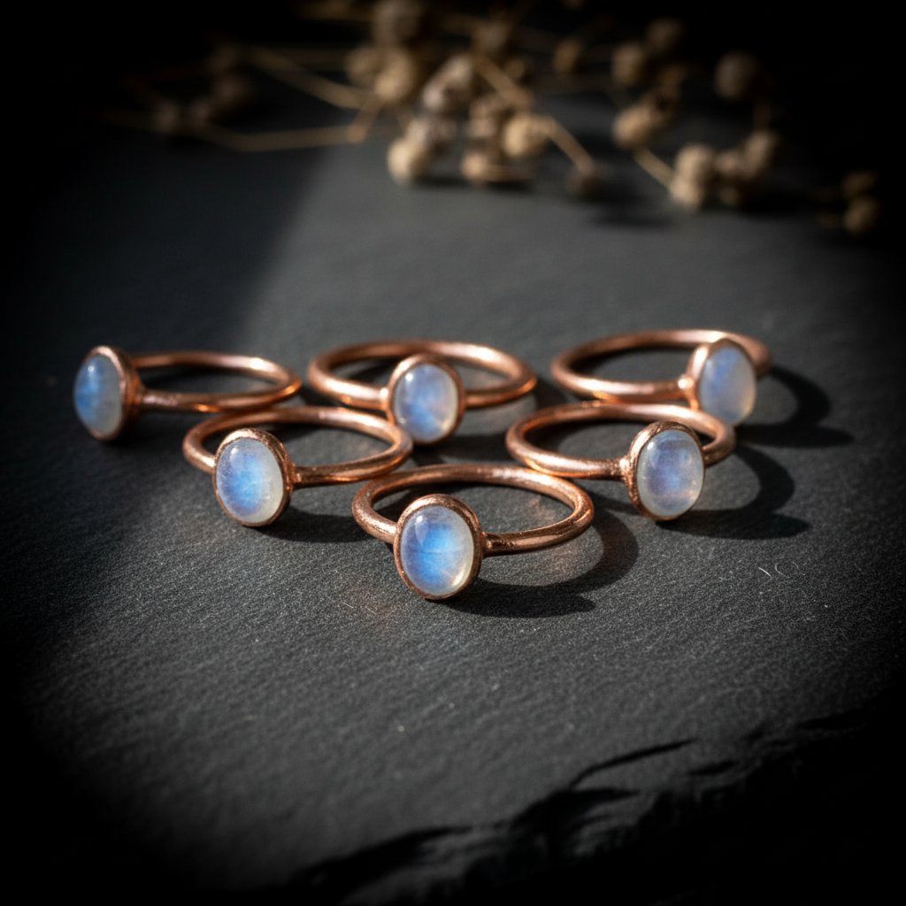 Santa Fe Marketplace Moonstone Ring | 8x6mm Oval | Handcrafted Electroformed Copper | Made to Order Product Image: Moonstone Ring | 8x6mm Oval | Handcrafted Electroformed Copper | Made to Order