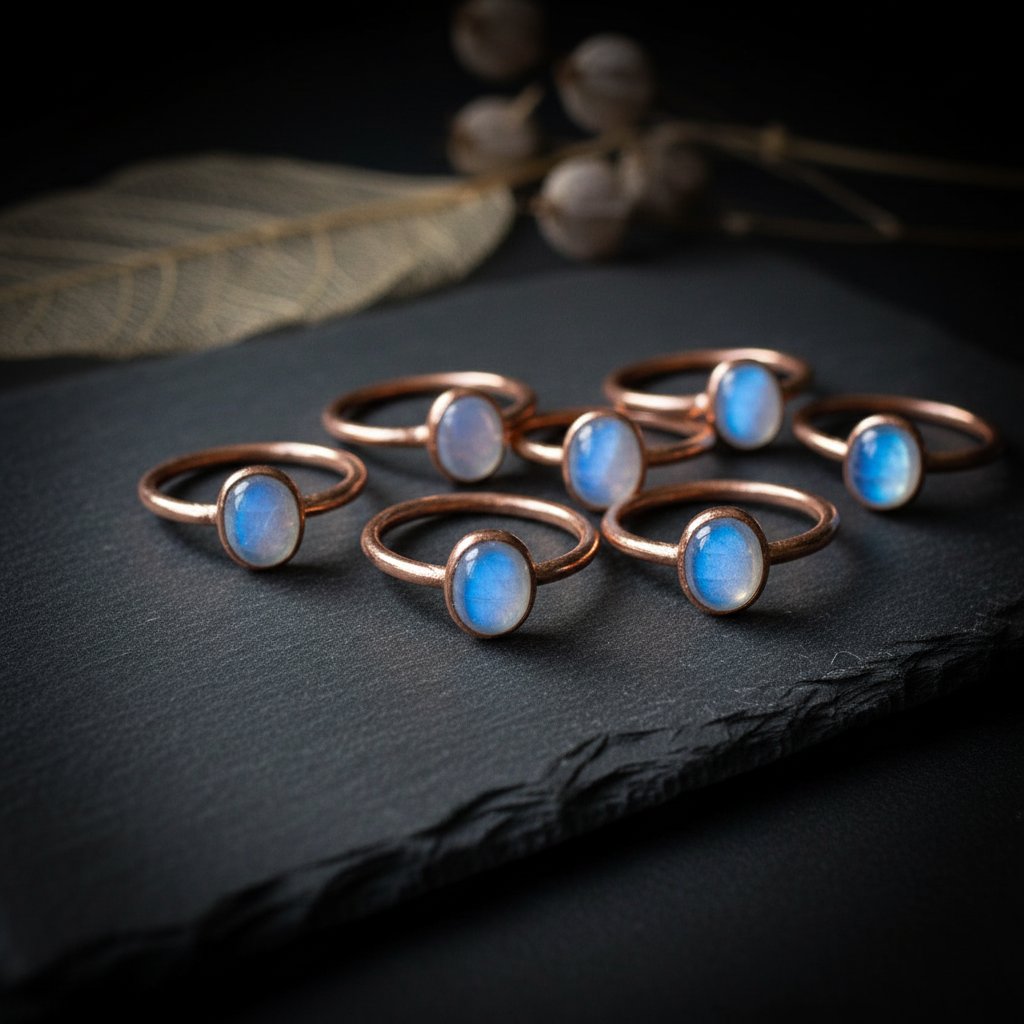Santa Fe Marketplace Moonstone Ring | 8x6mm Oval | Handcrafted Electroformed Copper | Made to Order Product Image: Moonstone Ring | 8x6mm Oval | Handcrafted Electroformed Copper | Made to Order