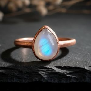 Santa Fe Marketplace Rainbow Moonstone Ring | 9x7mm Teardrop | Handcrafted Electroformed Copper | Made to Order Product Image: Rainbow Moonstone Ring | 9x7mm Teardrop | Handcrafted Electroformed Copper | Made to Order