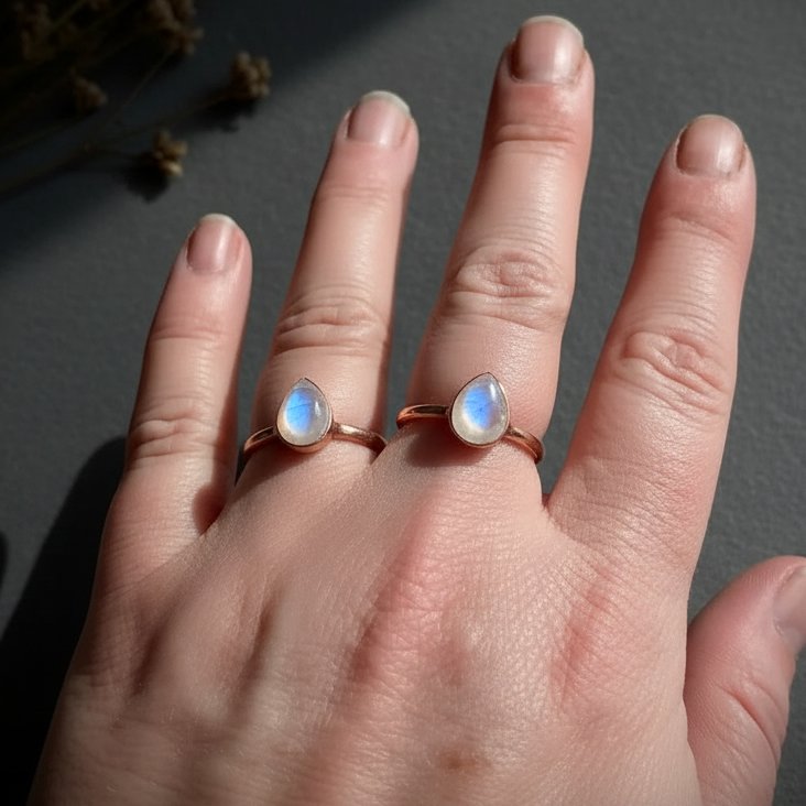 Santa Fe Marketplace Rainbow Moonstone Ring | 9x7mm Teardrop | Handcrafted Electroformed Copper | Made to Order Product Image: Rainbow Moonstone Ring | 9x7mm Teardrop | Handcrafted Electroformed Copper | Made to Order