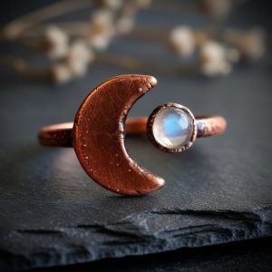 Santa Fe Marketplace Crescent Moon Moonstone Ring | Open Bypass Band | Electroformed Copper | Made to Order Product Image: Crescent Moon Moonstone Ring | Open Bypass Band | Electroformed Copper | Made to Order