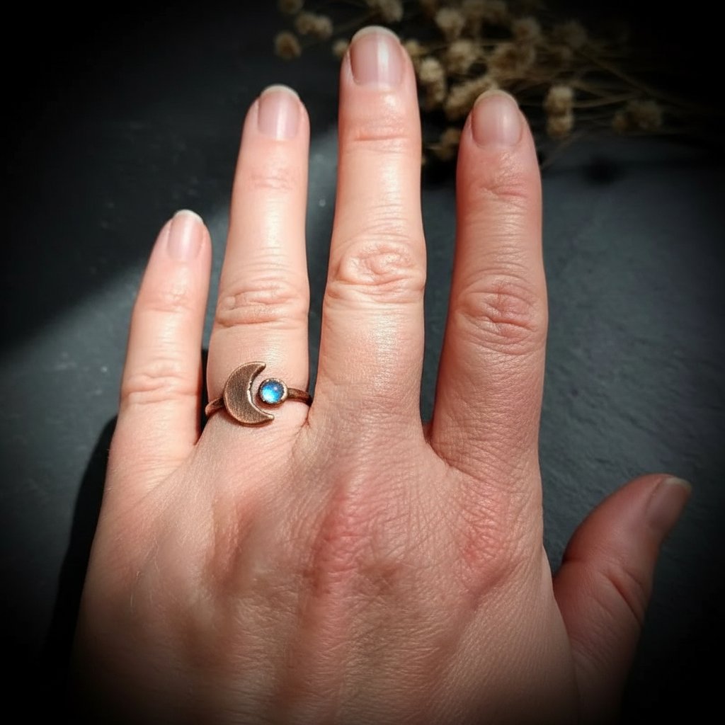 Santa Fe Marketplace Labradorite Crescent Moon Ring | Electroformed Copper | Made to Order Product Image: Labradorite Crescent Moon Ring | Electroformed Copper | Made to Order