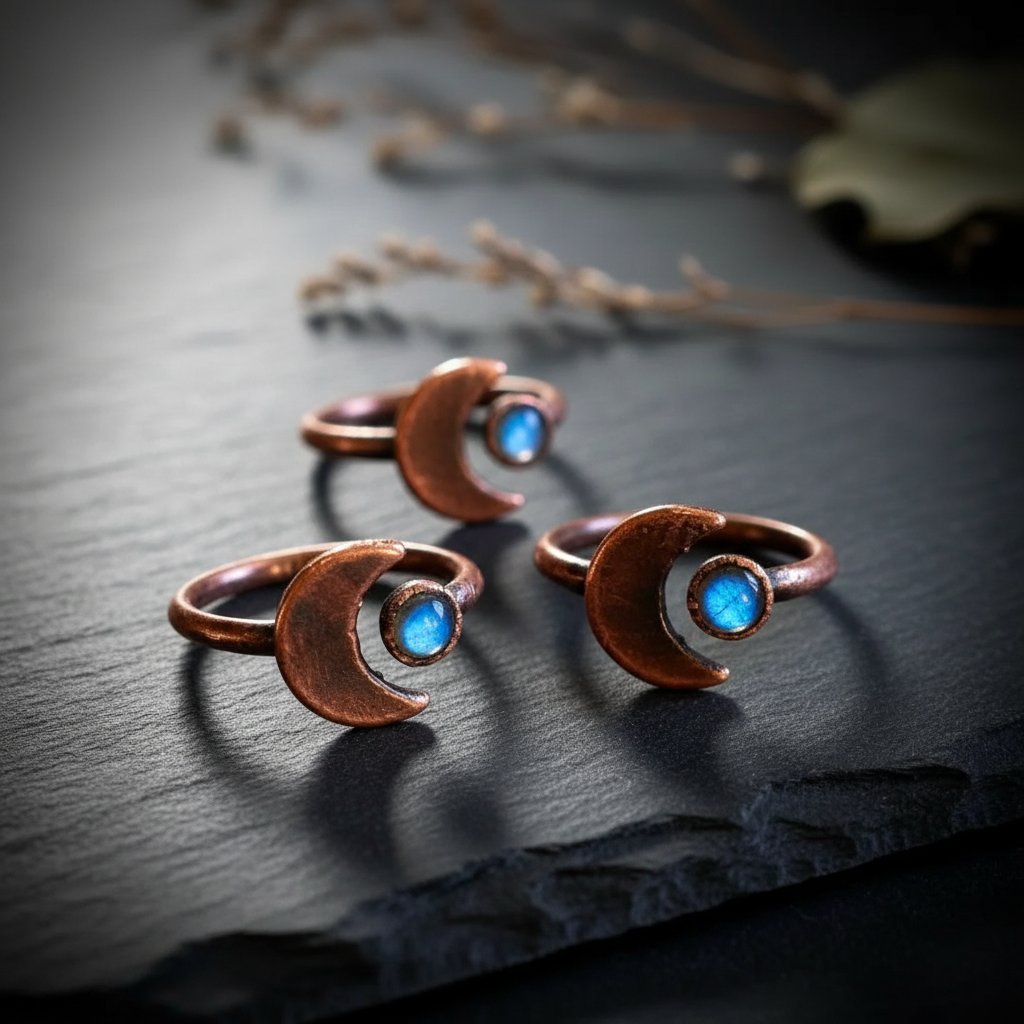 Santa Fe Marketplace Labradorite Crescent Moon Ring | Electroformed Copper | Made to Order Product Image: Labradorite Crescent Moon Ring | Electroformed Copper | Made to Order