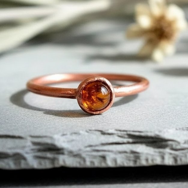 Santa Fe Marketplace Round Cabochon Amber Ring | Electroformed Copper | Made to Order Product Image: Round Cabochon Amber Ring | Electroformed Copper | Made to Order