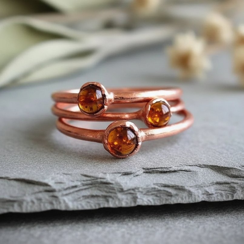 Santa Fe Marketplace Round Cabochon Amber Ring | Electroformed Copper | Made to Order Product Image: Round Cabochon Amber Ring | Electroformed Copper | Made to Order