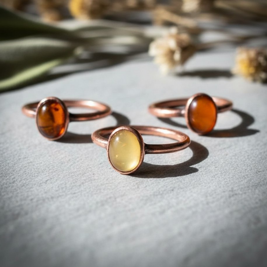 Santa Fe Marketplace Amber Ring | Oval Cabochon | Electroformed Copper | Ready to Ship Product Image: Amber Ring | Oval Cabochon | Electroformed Copper | Ready to Ship