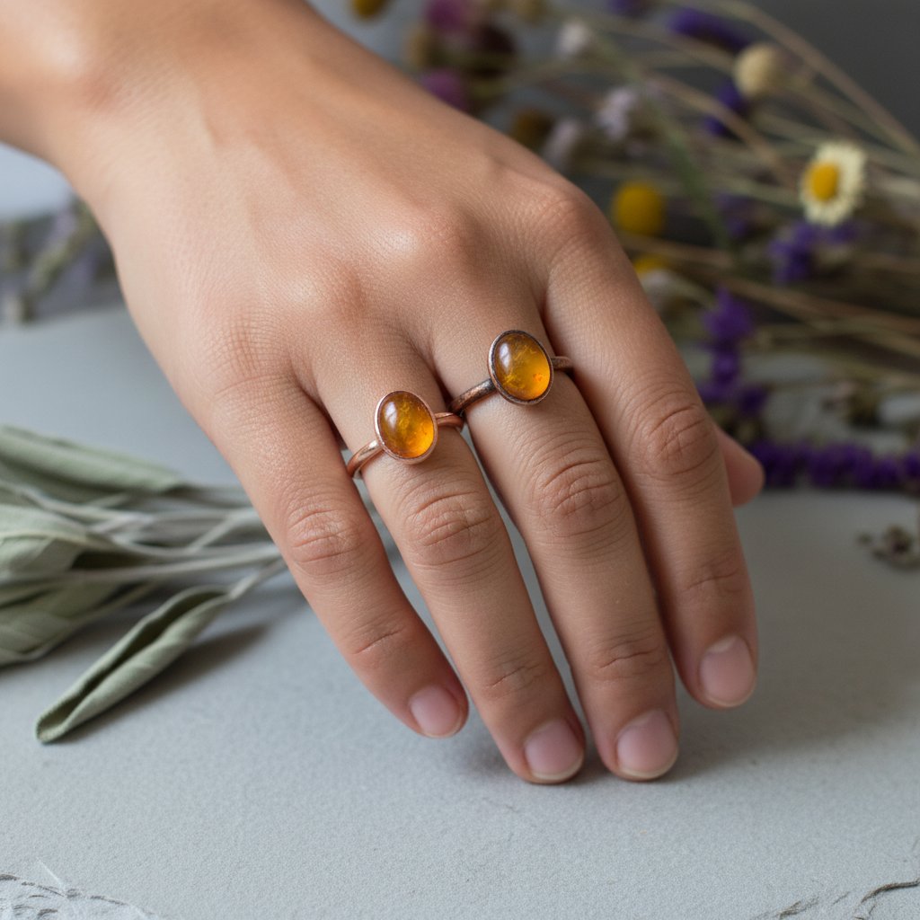 Santa Fe Marketplace Amber Ring | Oval Cabochon | Electroformed Copper | Ready to Ship Product Image: Amber Ring | Oval Cabochon | Electroformed Copper | Ready to Ship