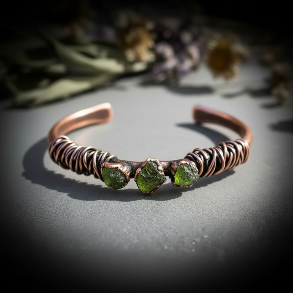 Santa Fe Marketplace Raw Peridot Copper Cuff | Handcrafted Electroformed Copper | August Birthstone | Made to Order Product Image: Raw Peridot Copper Cuff | Handcrafted Electroformed Copper | August Birthstone | Made to Order