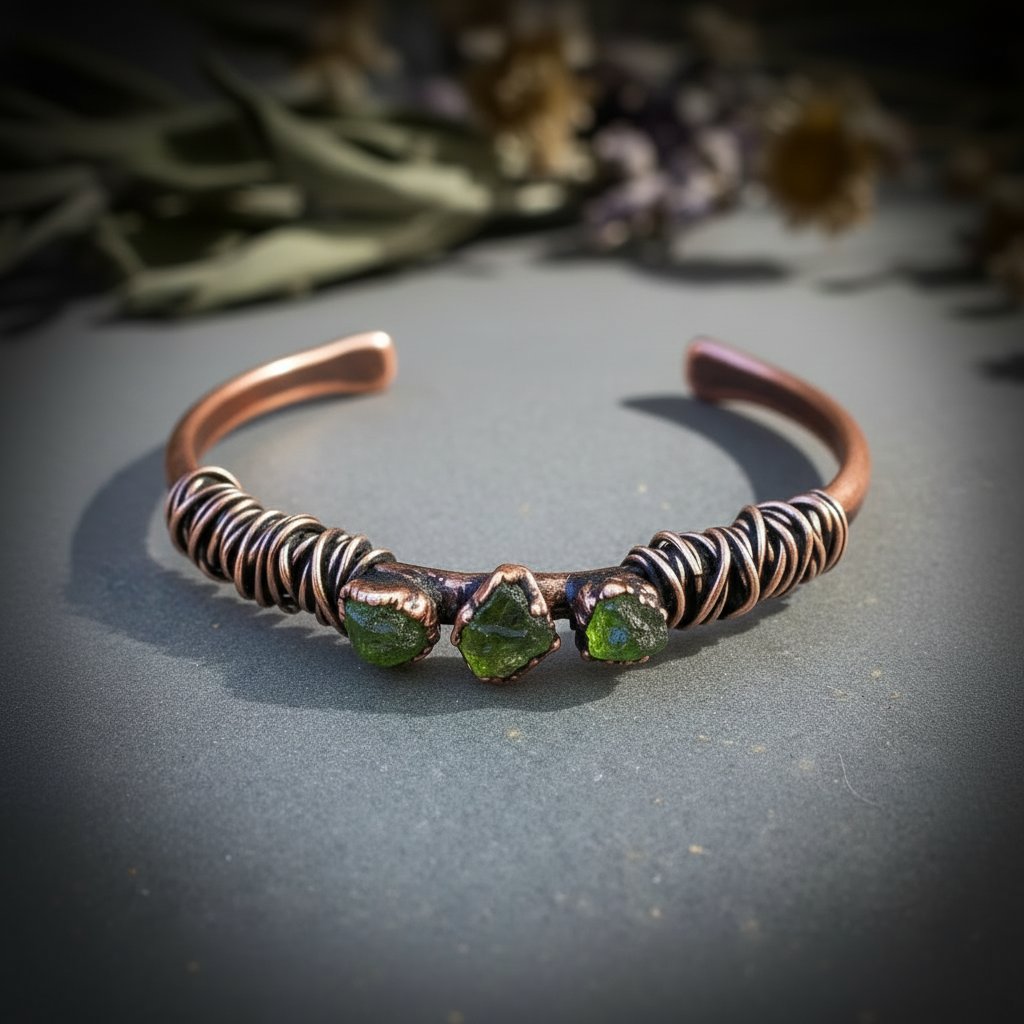 Santa Fe Marketplace Raw Peridot Copper Cuff | Handcrafted Electroformed Copper | August Birthstone | Made to Order Product Image: Raw Peridot Copper Cuff | Handcrafted Electroformed Copper | August Birthstone | Made to Order
