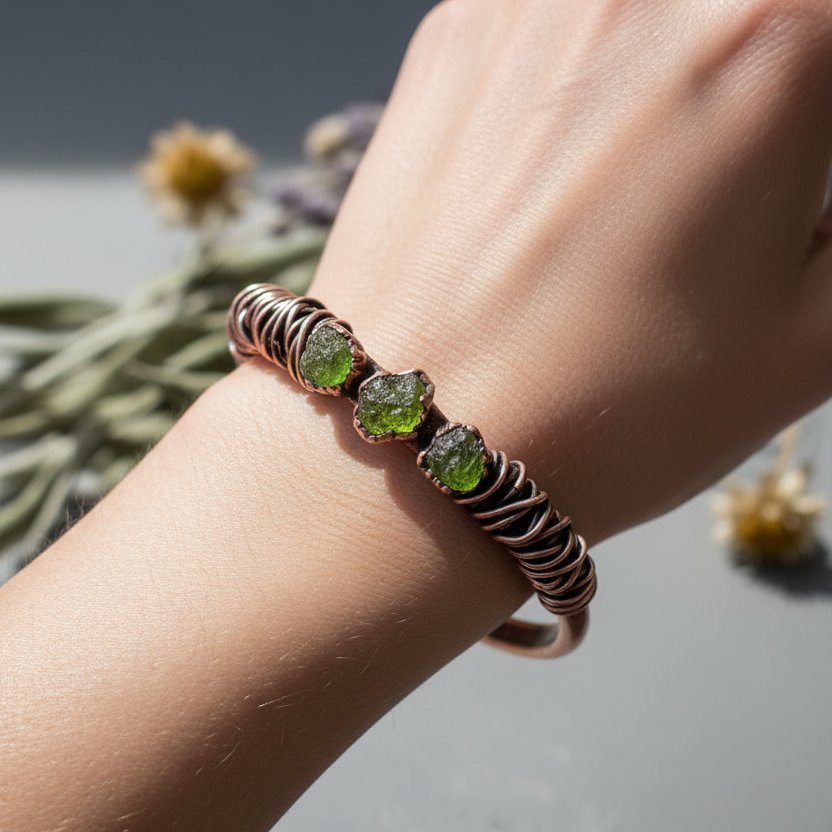 Santa Fe Marketplace Raw Peridot Copper Cuff | Handcrafted Electroformed Copper | August Birthstone | Made to Order Product Image: Raw Peridot Copper Cuff | Handcrafted Electroformed Copper | August Birthstone | Made to Order