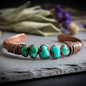 Product Image: Raw Sonoran Turquoise Copper Cuff | Bronze Wire Wrap | Handcrafted Electroformed Copper | Made to Order