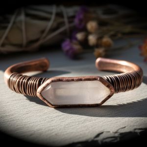 Product Image: Quartz Double Terminated Copper Cuff | Bronze Wire Wrap | Handcrafted Electroformed Copper | Made to Order