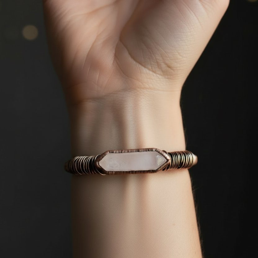 Santa Fe Marketplace Quartz Double Terminated Copper Cuff | Bronze Wire Wrap | Handcrafted Electroformed Copper | Made to Order Product Image: Quartz Double Terminated Copper Cuff | Bronze Wire Wrap | Handcrafted Electroformed Copper | Made to Order