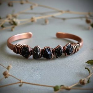 Product Image: Raw Black Tourmaline Copper Cuff | Bronze Wire Wrap | Handcrafted Electroformed Copper | Made to Order