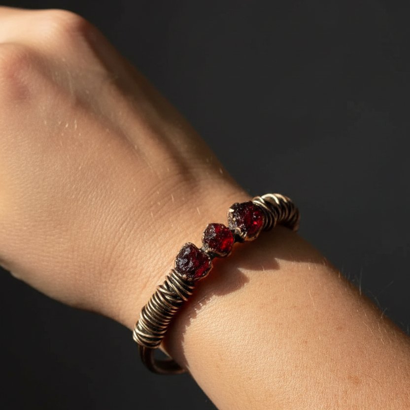 Santa Fe Marketplace Raw Garnet Copper Cuff | Bronze Wire Wrap | Handcrafted Electroformed Copper | Made to Order Product Image: Raw Garnet Copper Cuff | Bronze Wire Wrap | Handcrafted Electroformed Copper | Made to Order