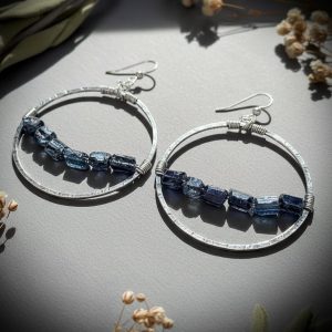 Santa Fe Marketplace Black Tourmaline Rod Hoop Earrings | Raw Crystal Row | Handcrafted Sterling Silver | Made to Order Product Image: Black Tourmaline Rod Hoop Earrings | Raw Crystal Row | Handcrafted Sterling Silver | Made to Order