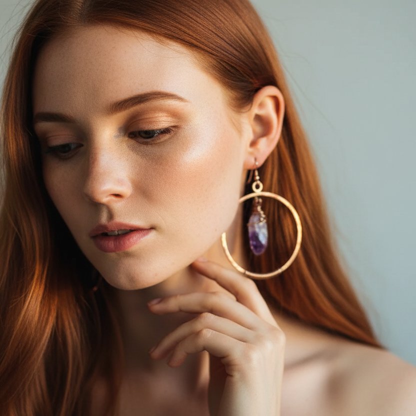 Santa Fe Marketplace Raw Amethyst Hoop Earrings | Raw Crystal Point | Handcrafted Electroformed Copper | Made to Order Product Image: Raw Amethyst Hoop Earrings | Raw Crystal Point | Handcrafted Electroformed Copper | Made to Order