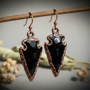 Santa Fe Marketplace Obsidian Arrowhead Earrings | Raw Arrowhead | Handcrafted Electroformed Copper | Ready to Ship Product Image: Obsidian Arrowhead Earrings | Raw Arrowhead | Handcrafted Electroformed Copper | Ready to Ship