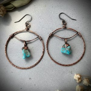 Santa Fe Marketplace Raw Turquoise Hoop Earrings | Statement Hoops | Handcrafted Electroformed Copper | Made to Order Product Image: Raw Turquoise Hoop Earrings | Statement Hoops | Handcrafted Electroformed Copper | Made to Order