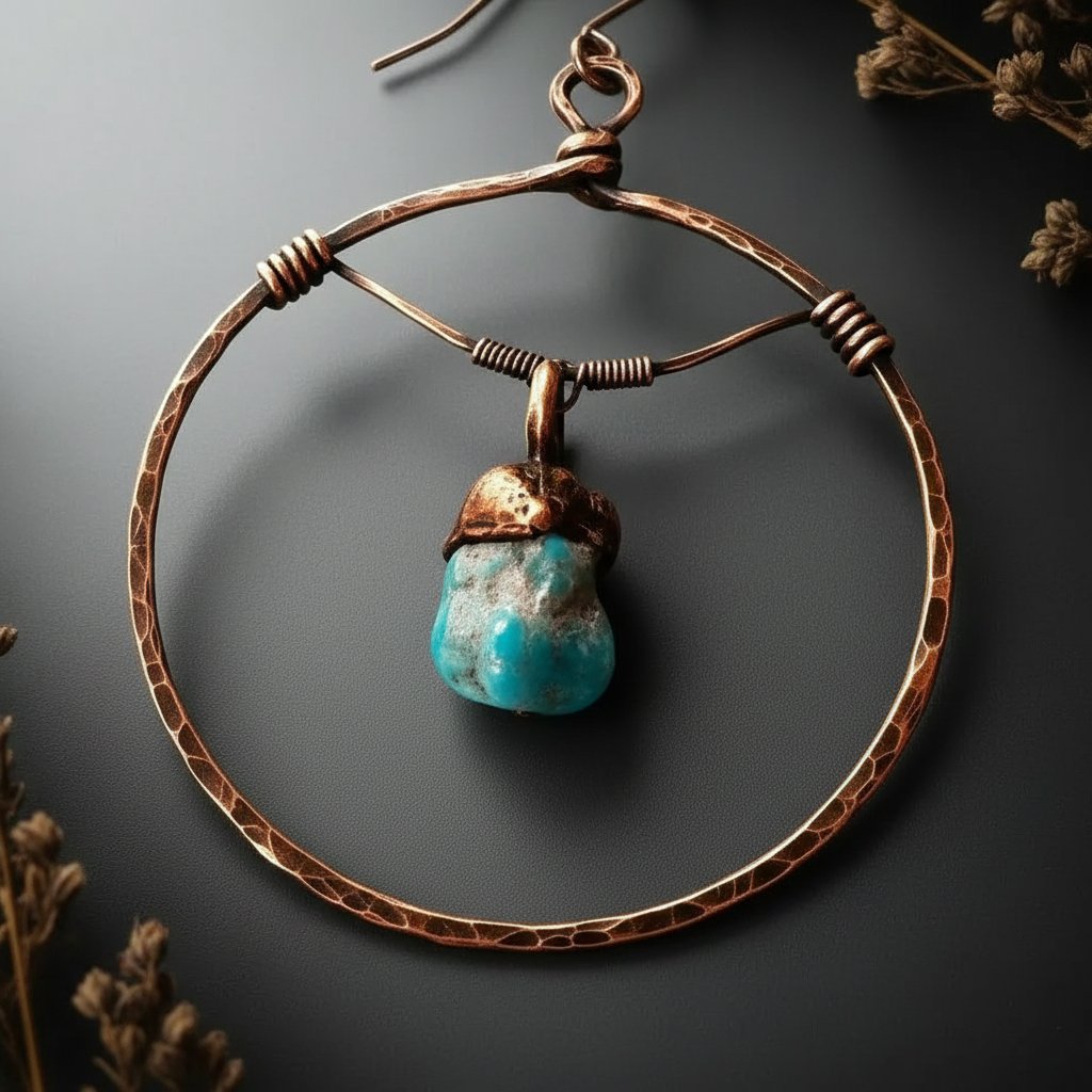 Santa Fe Marketplace Raw Turquoise Hoop Earrings | Statement Hoops | Handcrafted Electroformed Copper | Made to Order Product Image: Raw Turquoise Hoop Earrings | Statement Hoops | Handcrafted Electroformed Copper | Made to Order
