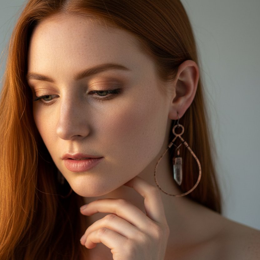 Santa Fe Marketplace Bronze Quartz Hoop Earrings | Raw Crystal Point | Handcrafted Bronze & Copper | Made to Order Product Image: Bronze Quartz Hoop Earrings | Raw Crystal Point | Handcrafted Bronze & Copper | Made to Order