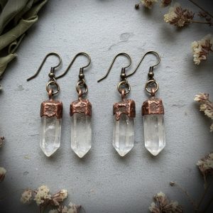 Santa Fe Marketplace Quartz Point Drop Earrings | Raw Crystal | Handcrafted Electroformed Copper | Ready to Ship Product Image: Quartz Point Drop Earrings | Raw Crystal | Handcrafted Electroformed Copper | Ready to Ship