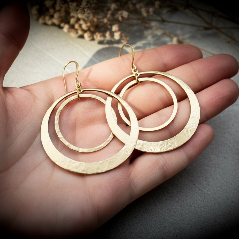 Santa Fe Marketplace Full Circle Brass Hoop Earrings | Hand Hammered | Handcrafted Brass | Ready to Ship Product Image: Full Circle Brass Hoop Earrings | Hand Hammered | Handcrafted Brass | Ready to Ship