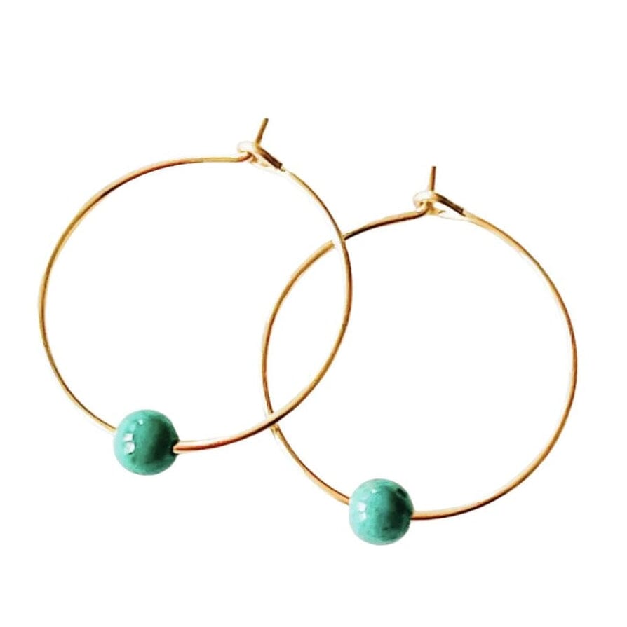 Santa Fe Marketplace Gold & Turquoise Hoop Earrings Product Image: Gold & Turquoise Hoop Earrings