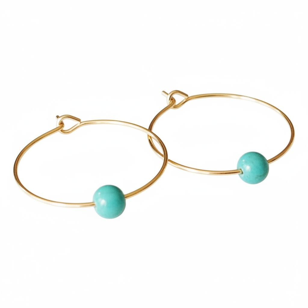 Santa Fe Marketplace Gold & Turquoise Hoop Earrings Product Image: Gold & Turquoise Hoop Earrings