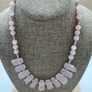 Santa Fe Marketplace Necklace: Rose Quartz Rough Cut Spike Necklace 17″+2″ Sterling Extender. One of a Kind Product Image: Necklace: Rose Quartz Rough Cut Spike Necklace 17″+2″ Sterling Extender. One of a Kind