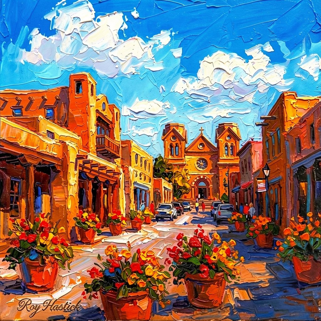 Santa Fe Marketplace MINI_ A Stroll Down San Francisco Street 12’X12″-CANVAS PRINT- Product Image: MINI_ A Stroll Down San Francisco Street 12’X12″-CANVAS PRINT-